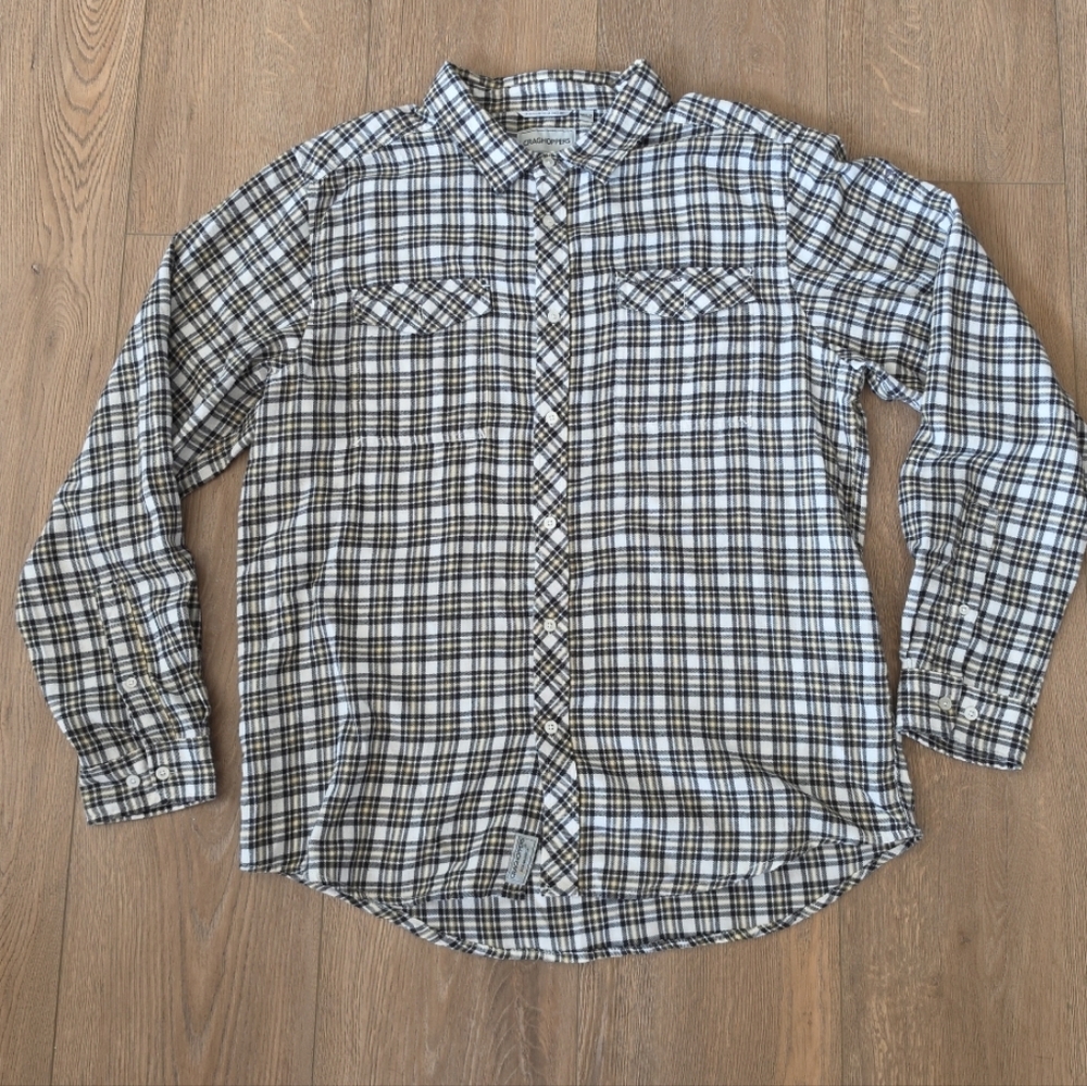 Men's Craghoppers Flannel Shirt US M/L Black White Yellow Plaid Solarshield